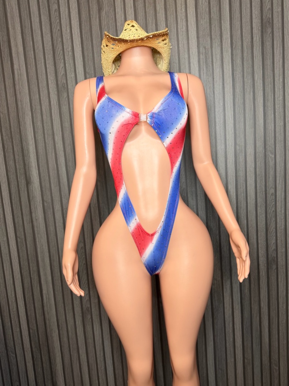 USA 🇺🇸 Red, White & Blue One-Piece Monokini for Festival Swimwear Rave Dancer
